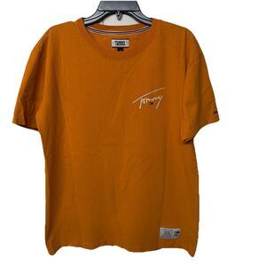 Tommy Jeans New York  Signature Logo Front Back T Shirt Orange Men M EUC